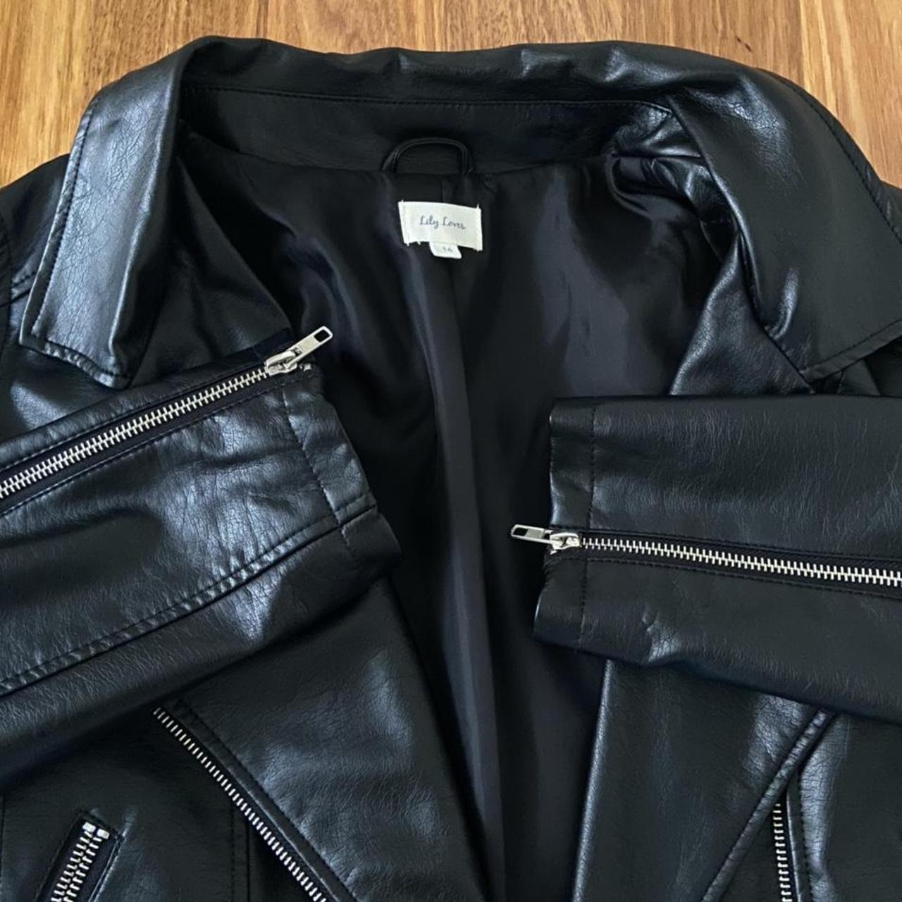 chic faux leather jacket 🕶 size: 16, but fits aus... - Depop