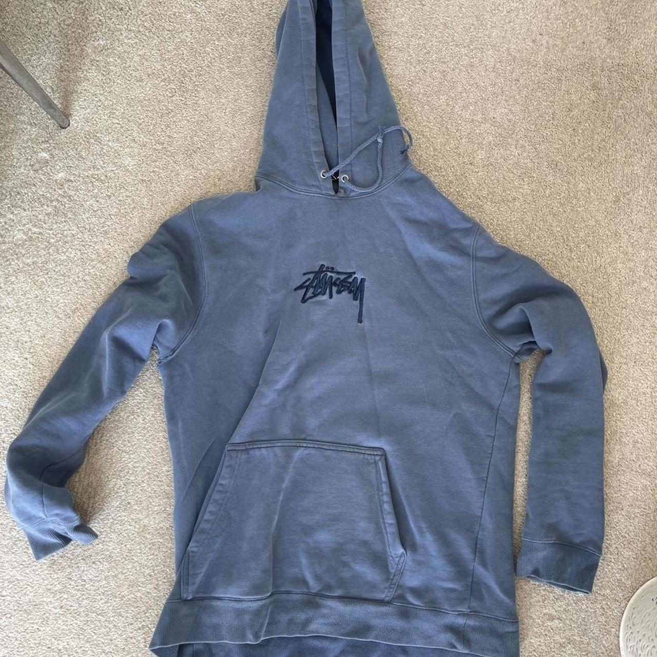 Light blue size L/M Stussy hoodie. There is a minor... - Depop