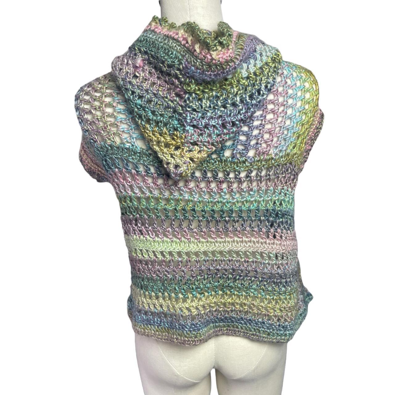 Handmade Crochet Knit Multicolor Hooded Open Front - Depop