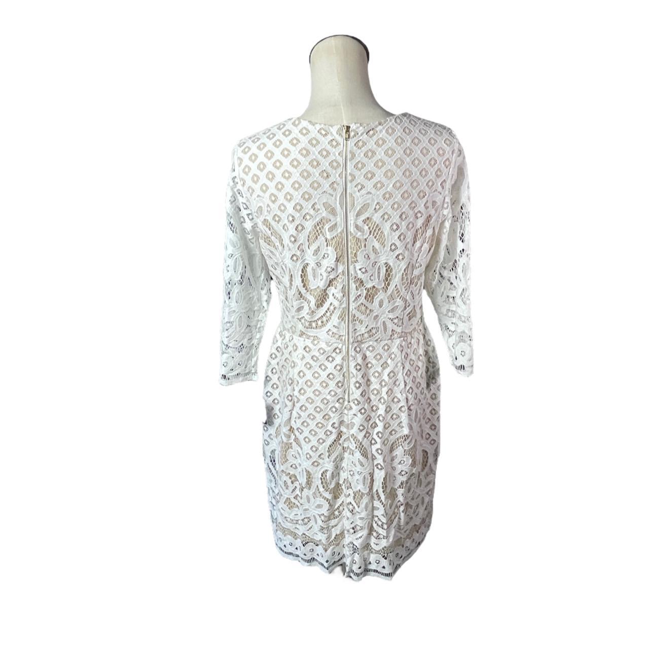 Gabby Skye White Floral Lace 3/4 Sleeve Bodycon Knee... - Depop