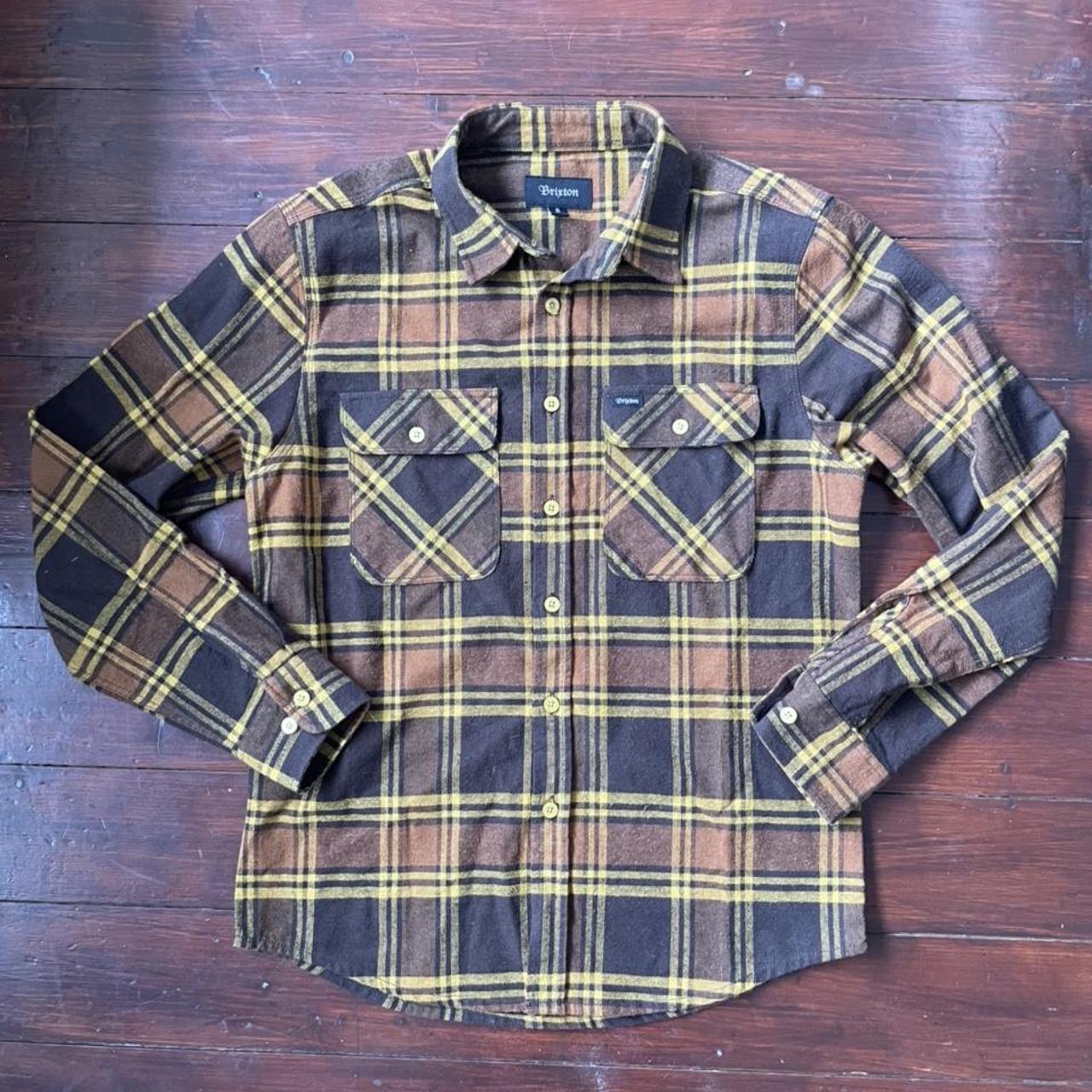 Brixton Flannel Shirt Brown and yellow plaid... - Depop