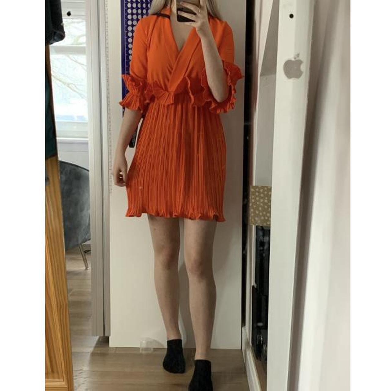 orange frill pleated skater dress from pretty Depop