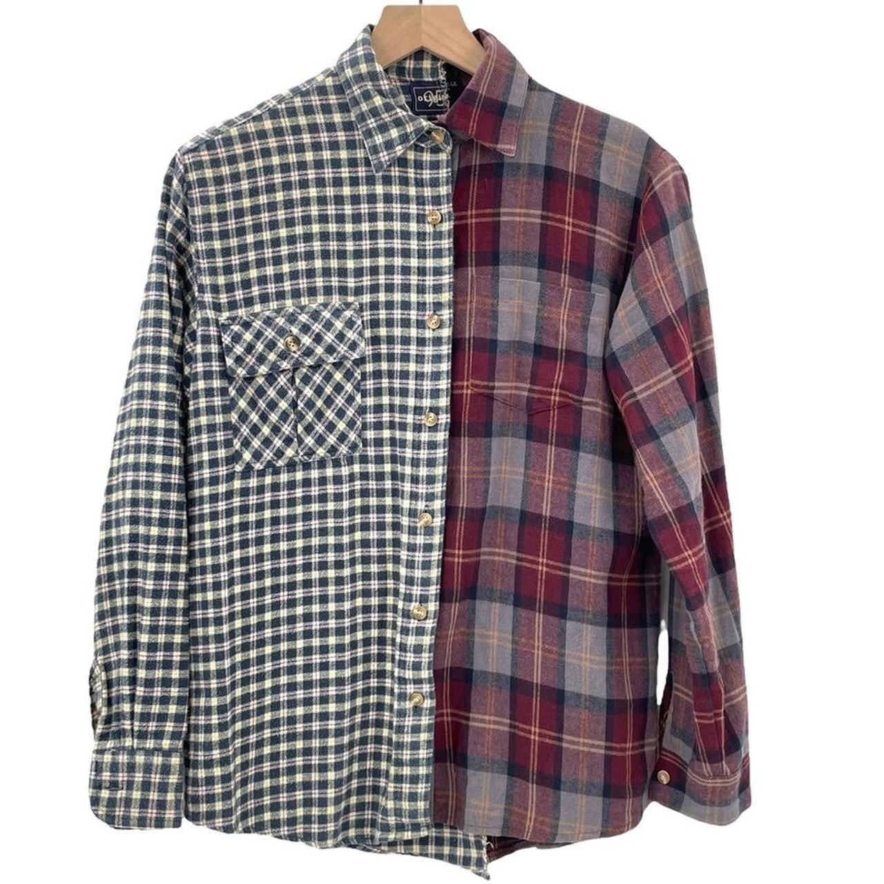 Upcycled re-worked flannel shirt. Long sleeve button... - Depop