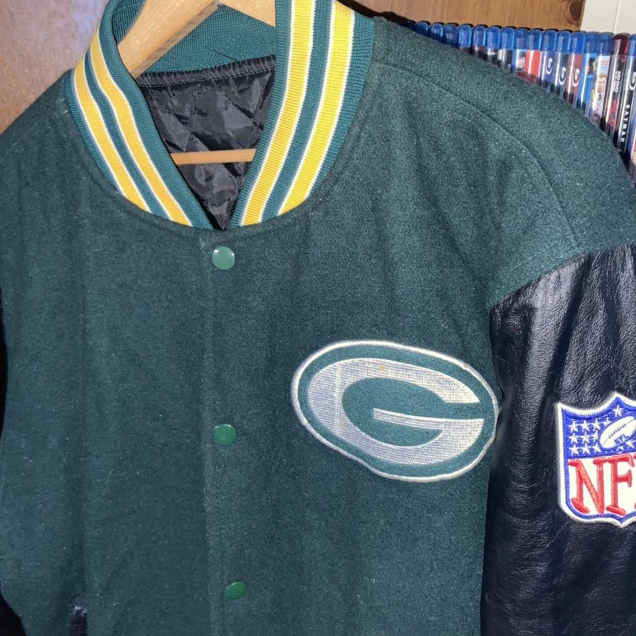 Vintage Packers Jacket Leather sleeves (faux leather... - Depop