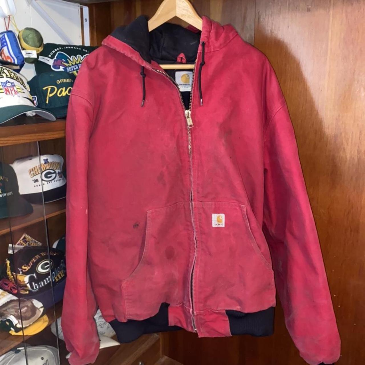 Vintage Carhartt Jacket with hood Vibrant red 🔴... - Depop