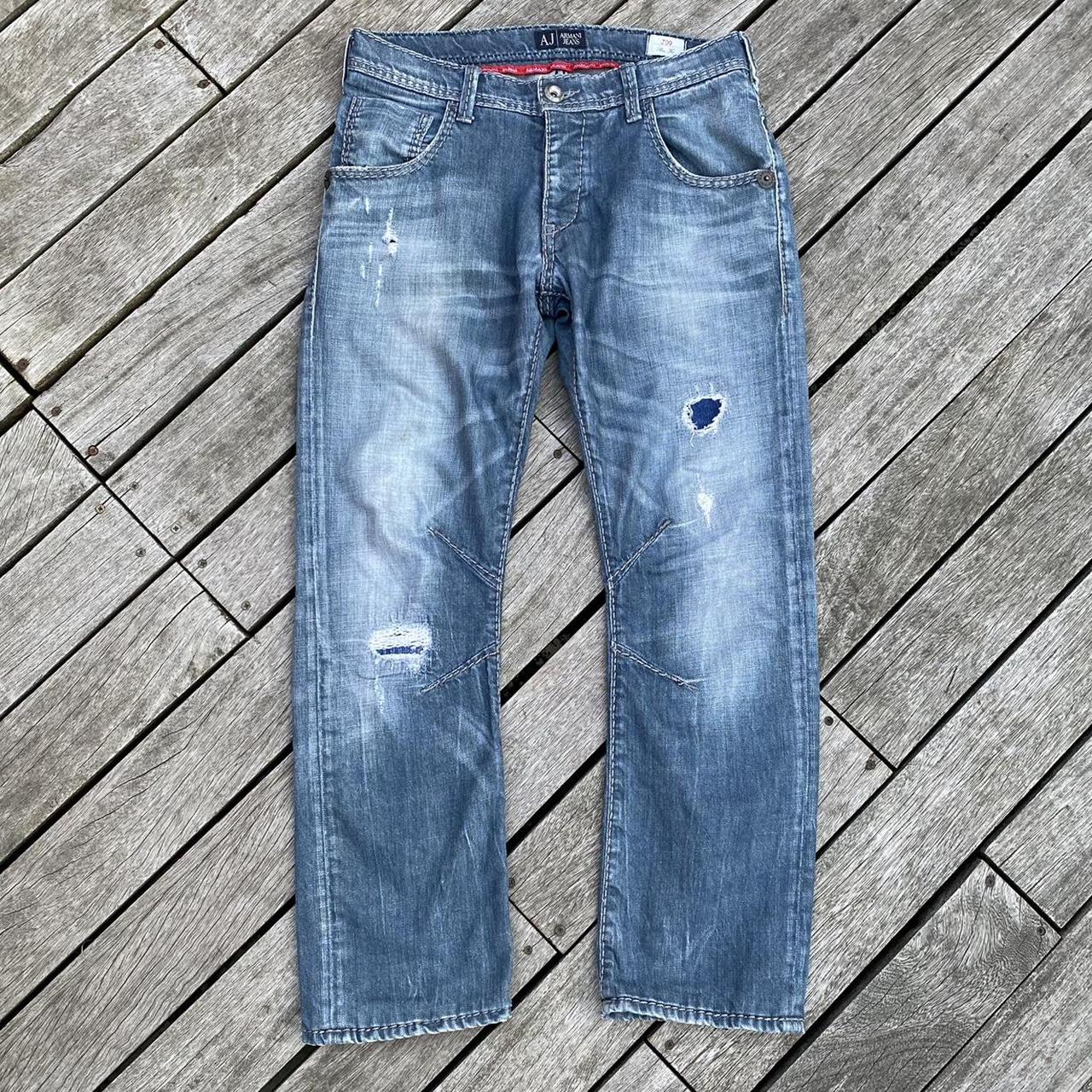 Vintage Armani Distressed Jeans Blue Good... Depop