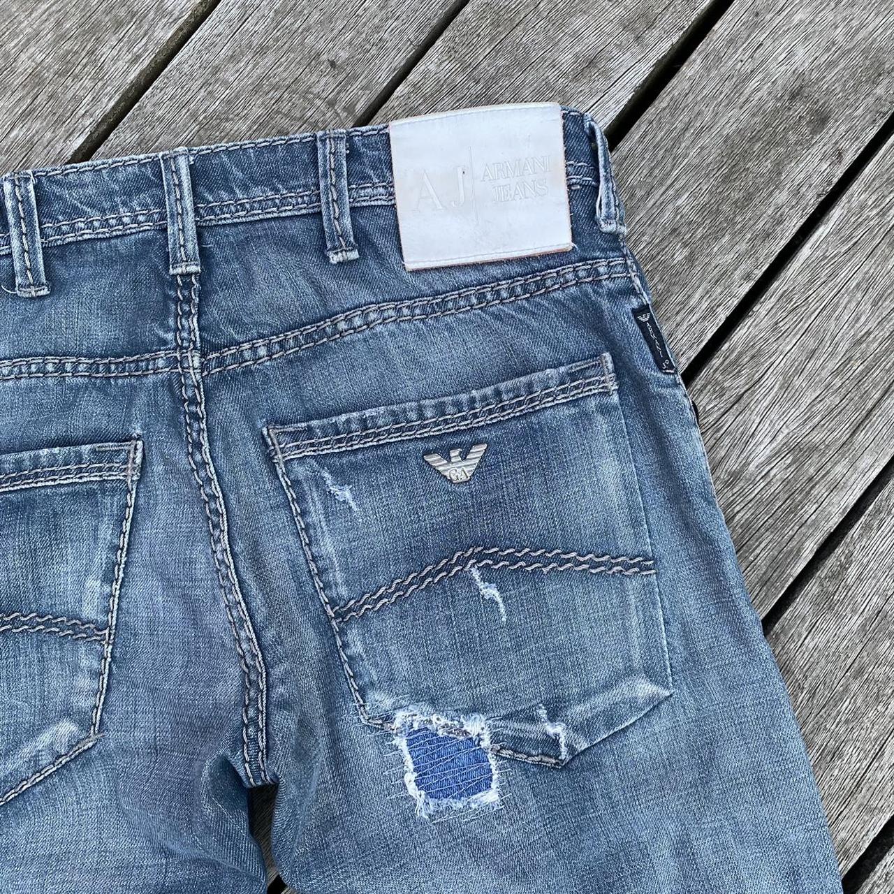 Vintage Armani Distressed Jeans Blue Good... Depop