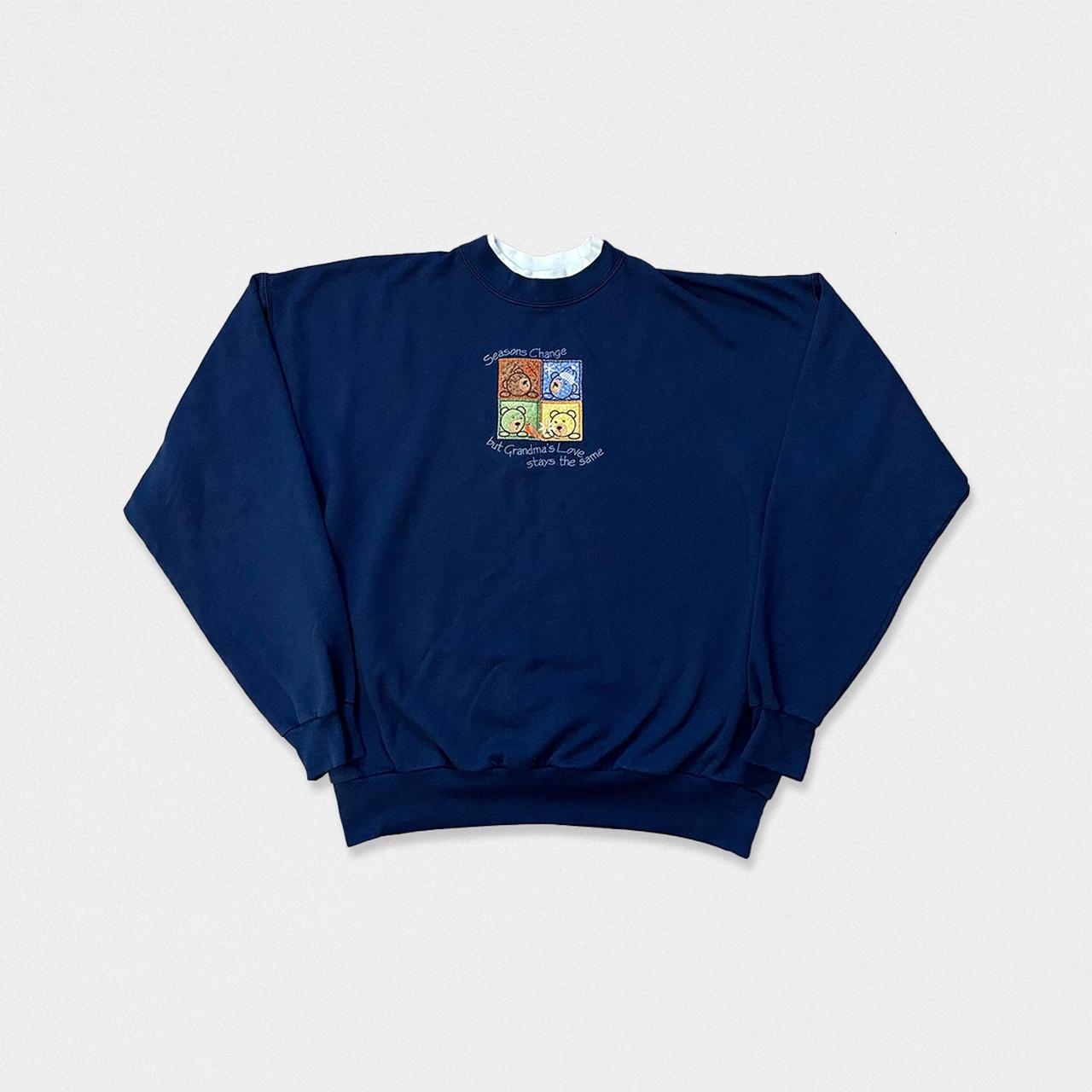 Vintage navy grandma jumper with cute teddy bears... Depop