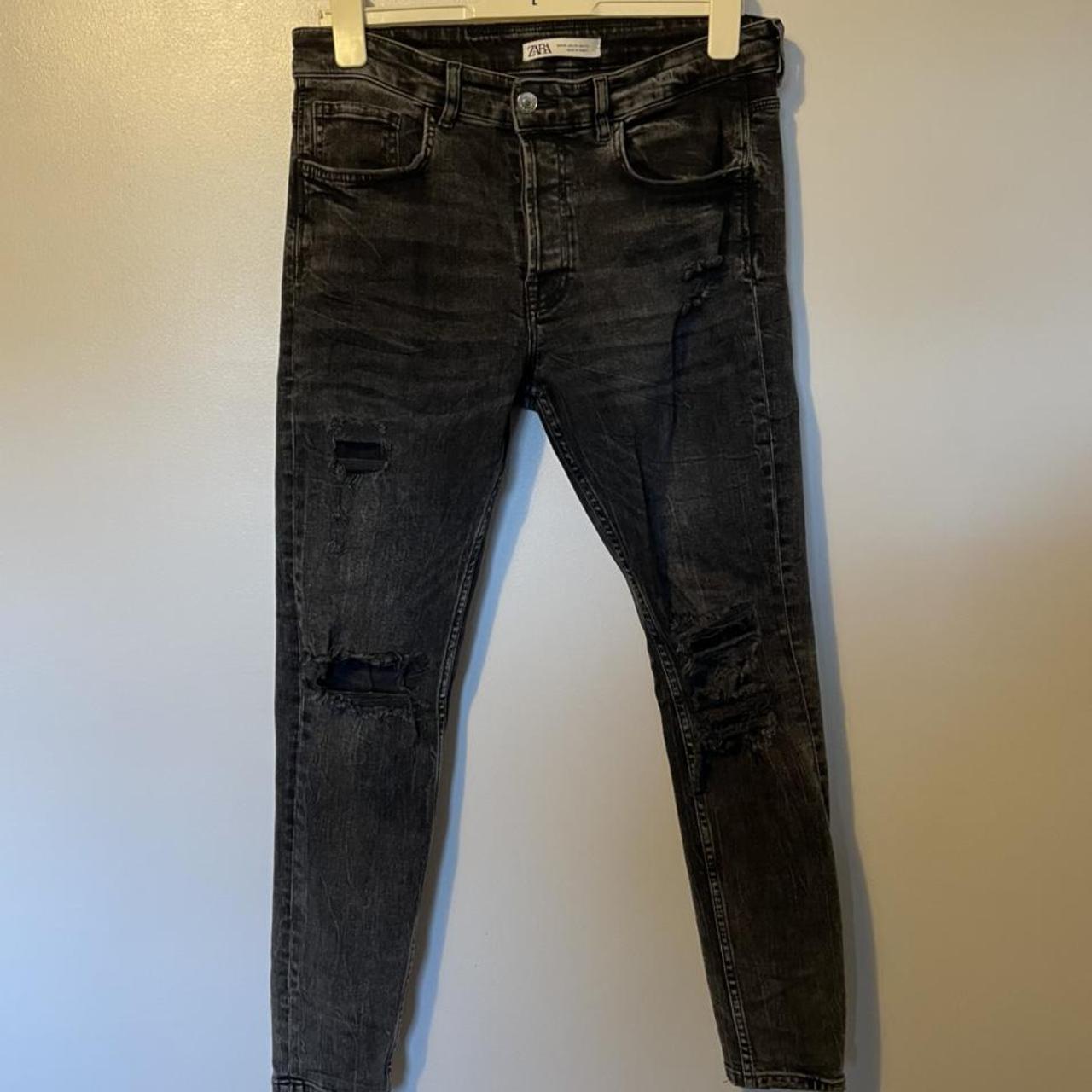 Mens washed black ripped jeans, top condition worn a... - Depop