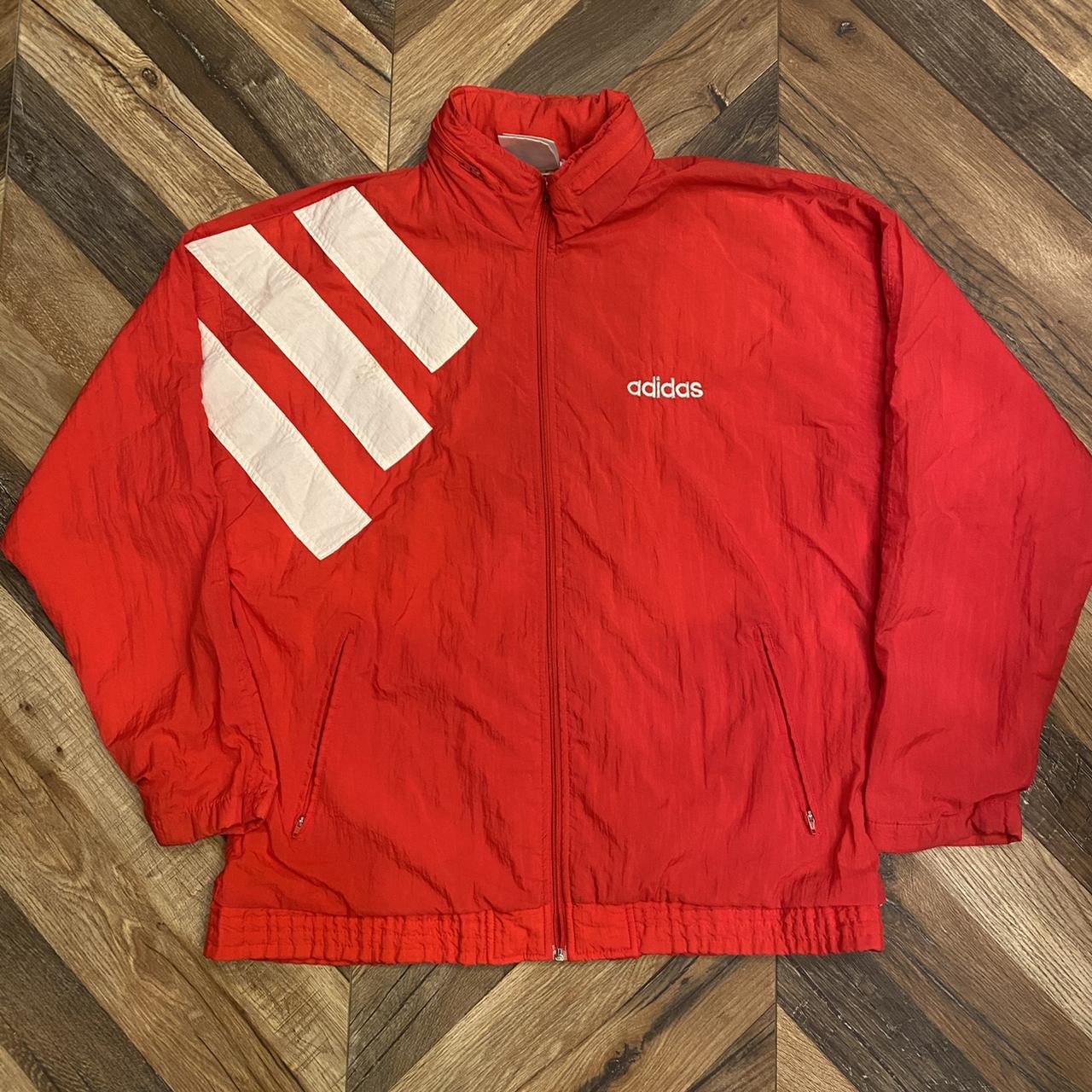 Vintage Adidas track jacket. Full zip retro red... - Depop