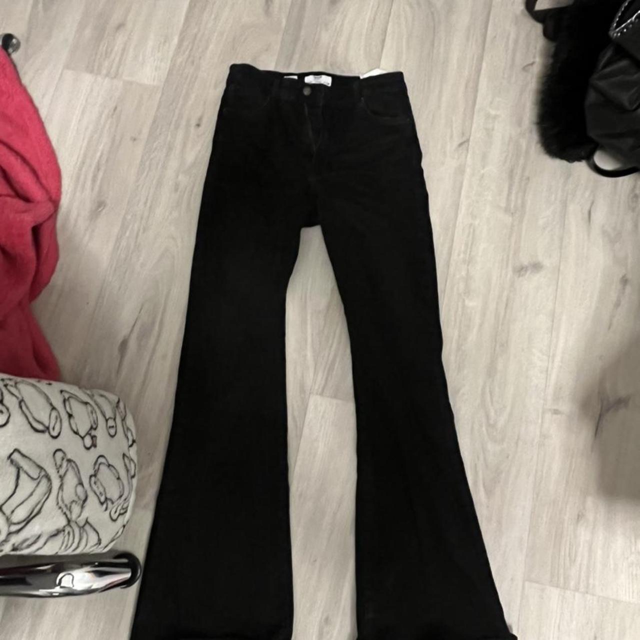 bershka black denim flares size 12 but fit like a... - Depop