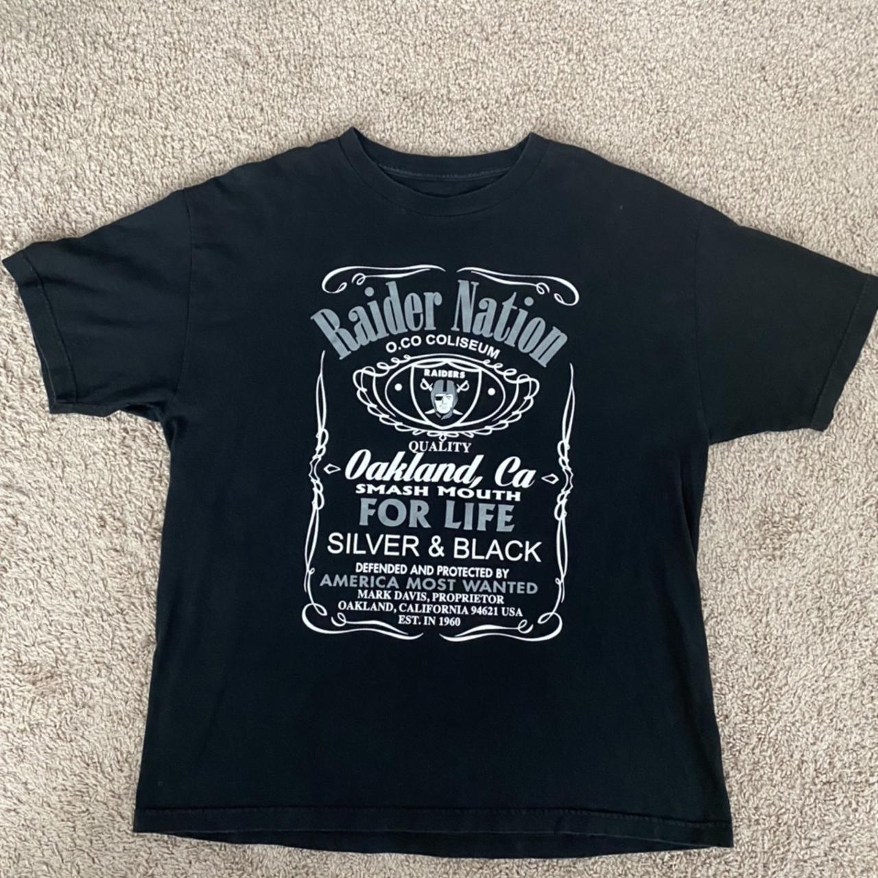 Vintage Oakland Raiders T Shirt Sliver & Black - Depop