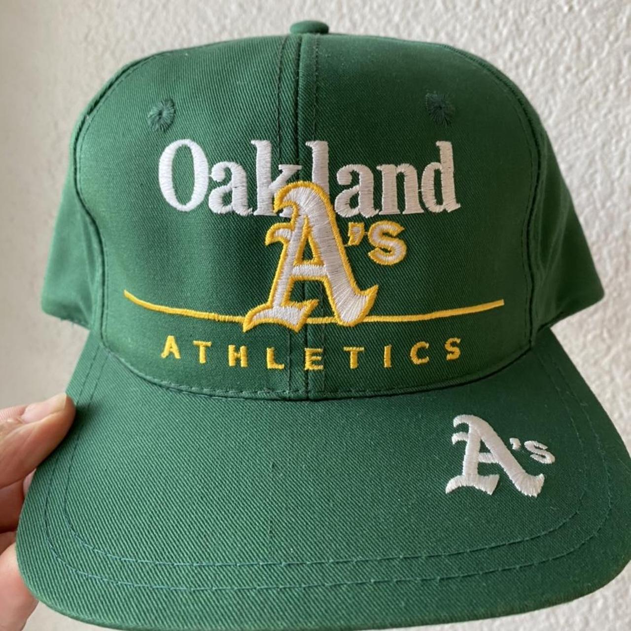 Vintage 90s Oakland A's Green Yellow SnapBack Hat by - Depop