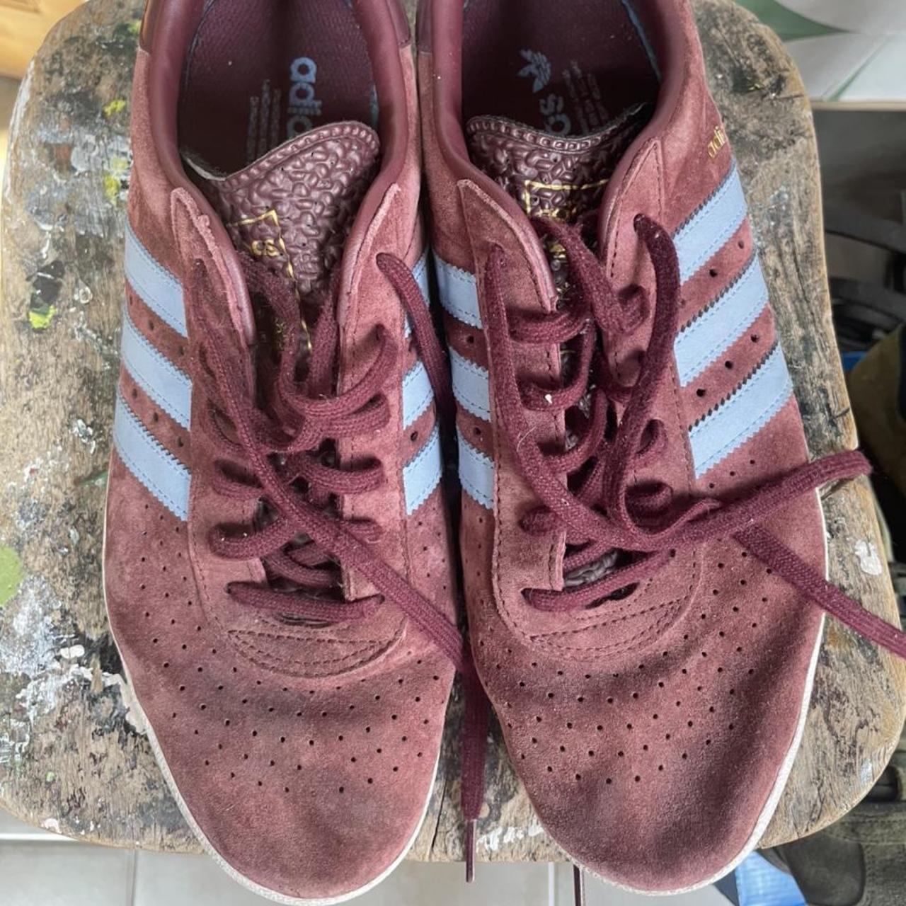 Adidas Gazelles 350’s burgundy and blue in good... - Depop