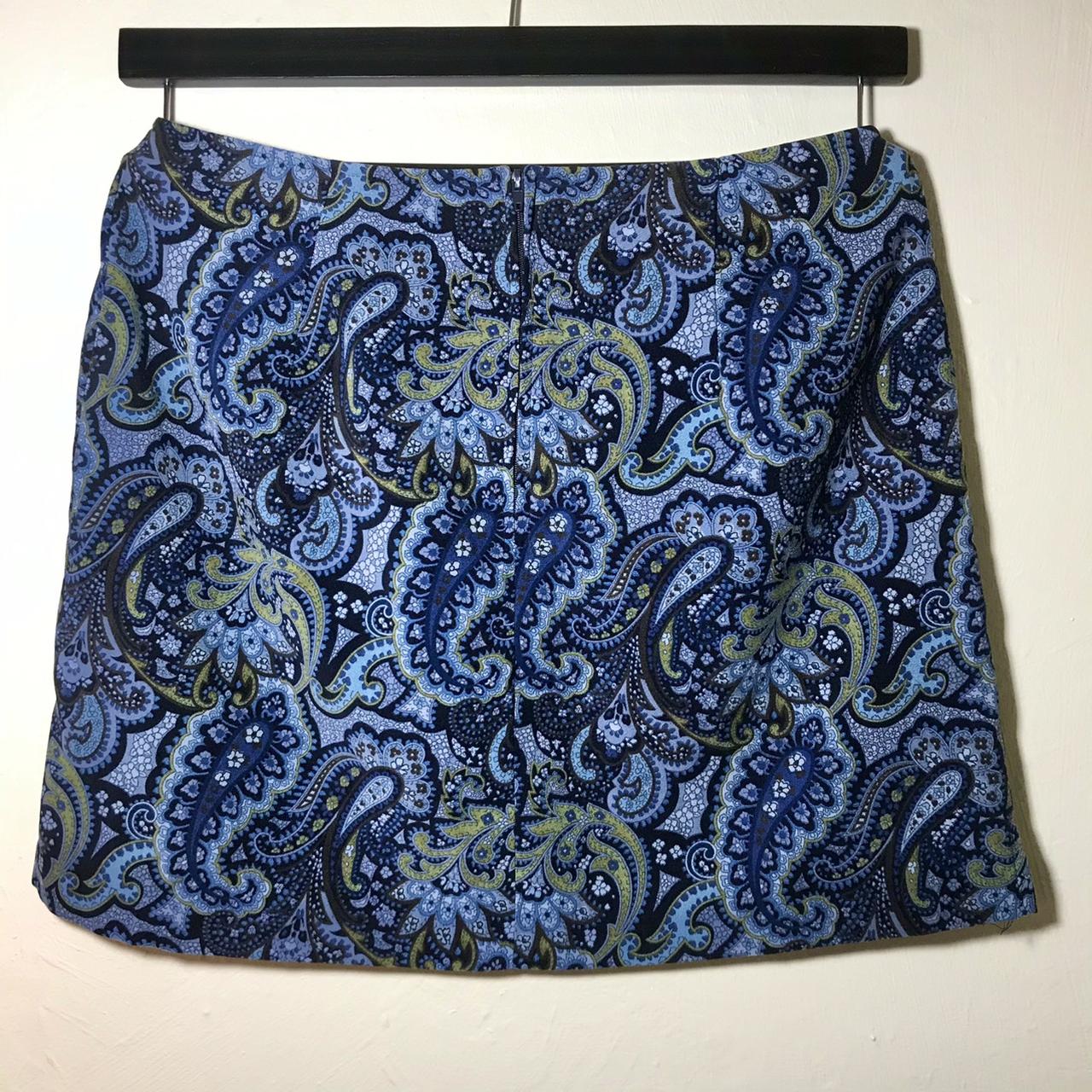 Vintage mini skirt with blue paisley pattern in 70s... - Depop