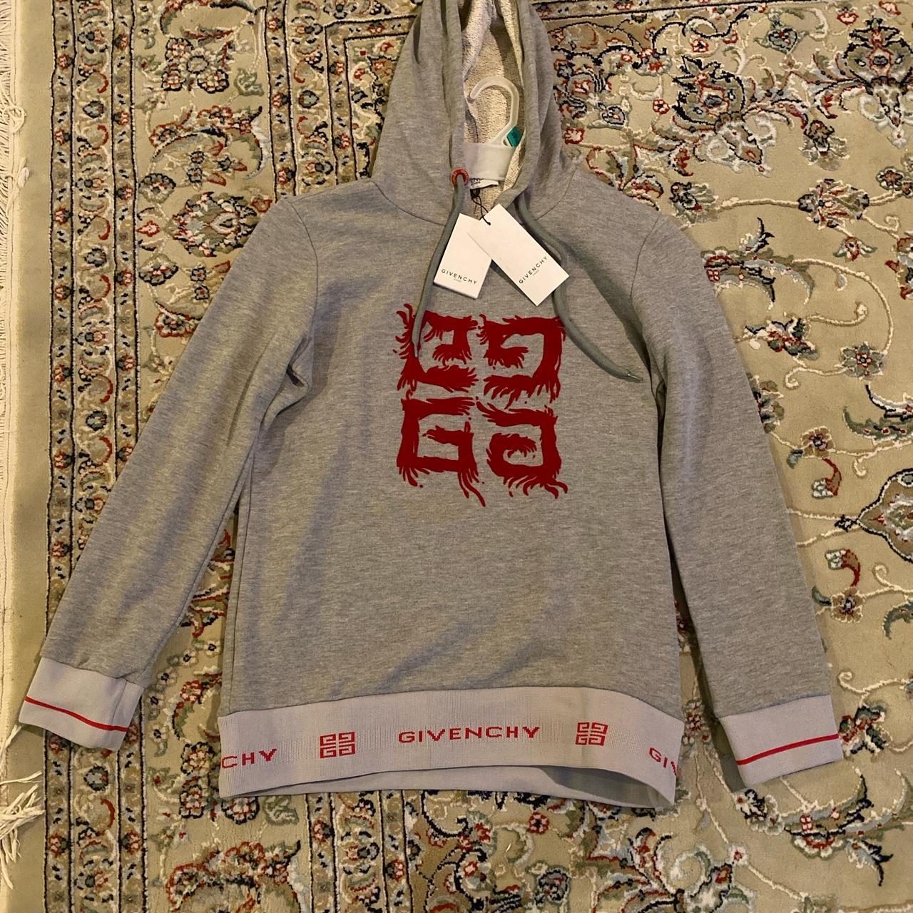 Givenchy Men's Grey and Red Hoodie | Depop