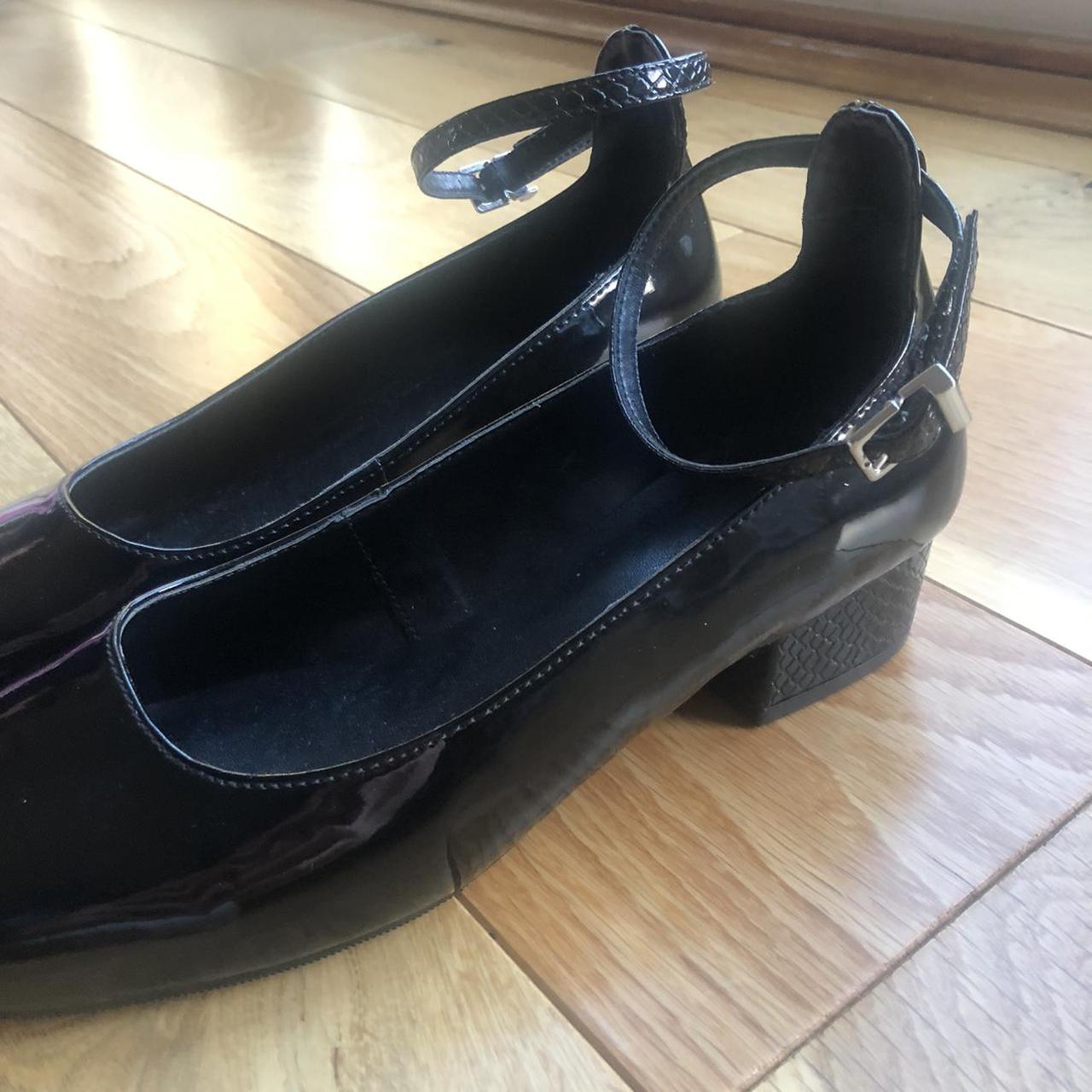 Black patent smart M&S Mary Janes with ankle strap... - Depop