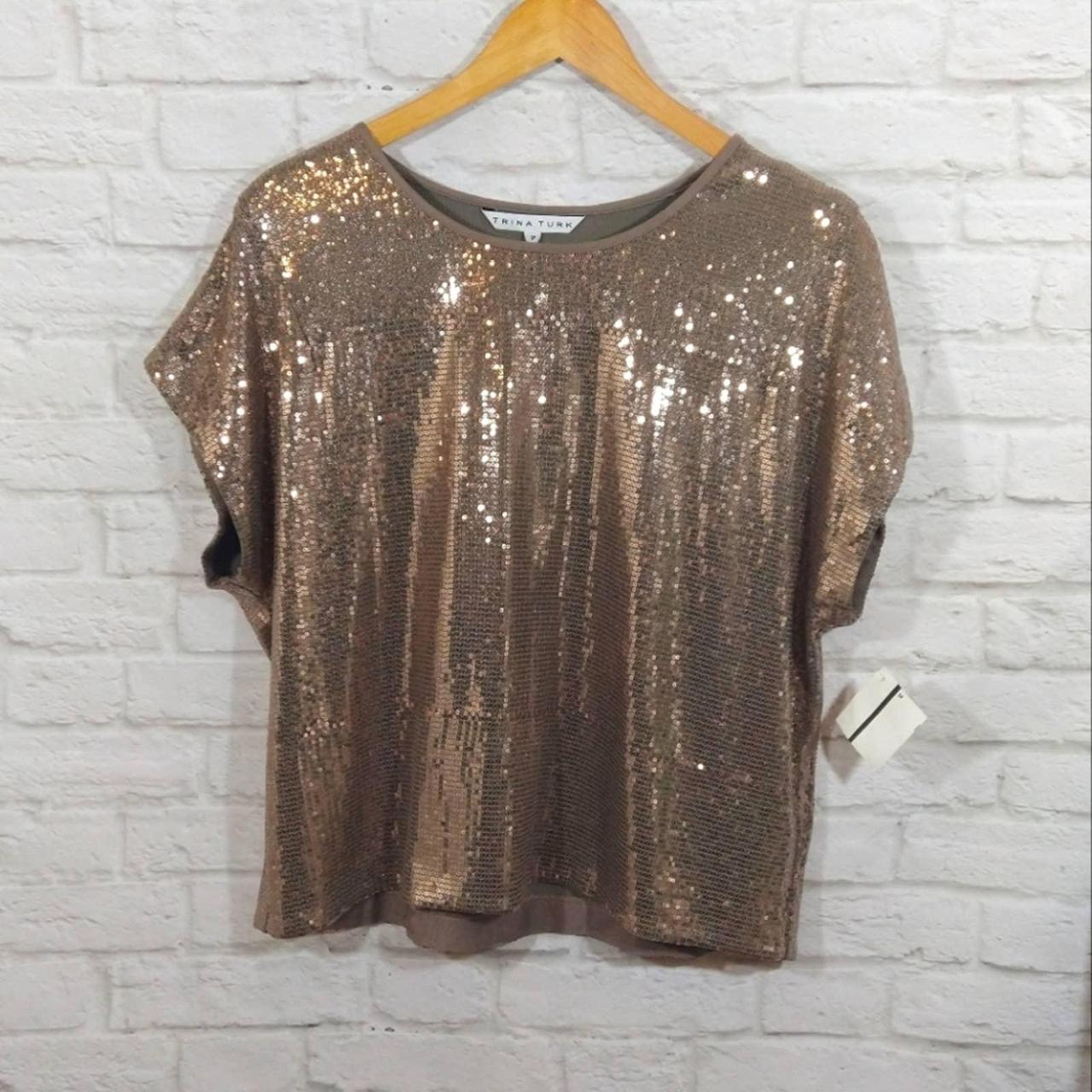 Women's Trina Turk #Gold Sequin Embellished Flowy... - Depop