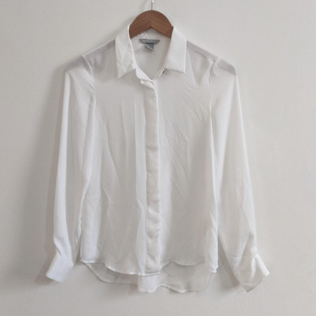 H&M white shirt in a semi sheer fabric in size EU... - Depop