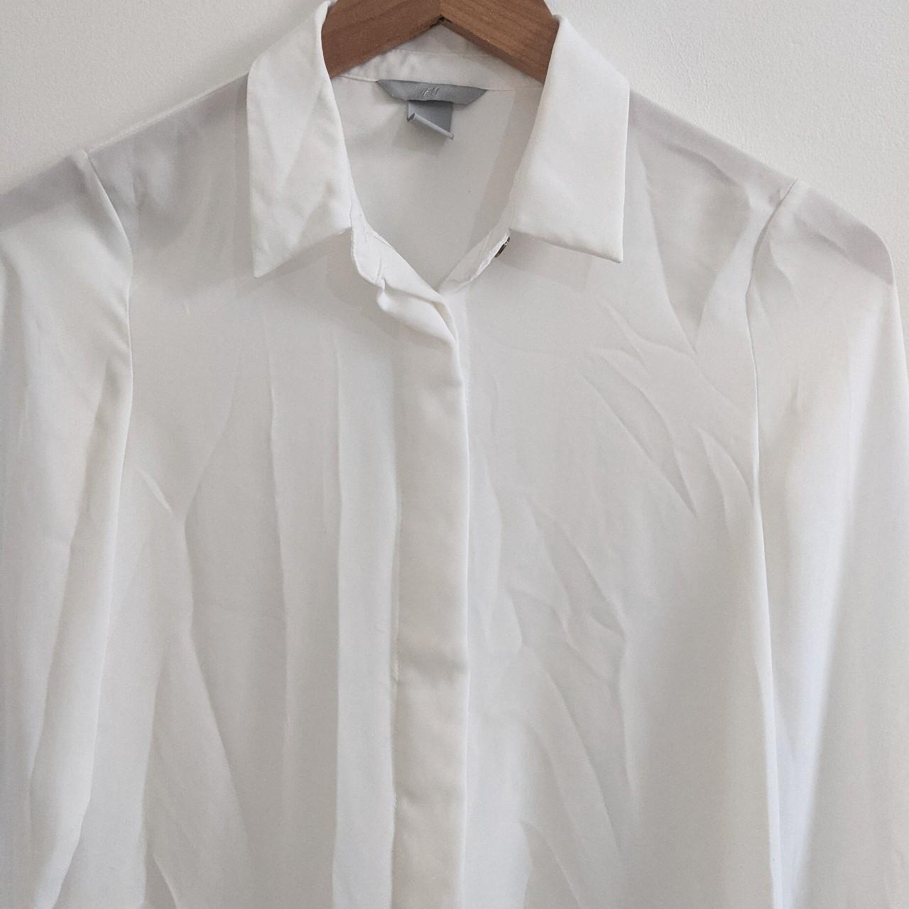 H&M white shirt in a semi sheer fabric in size EU... - Depop