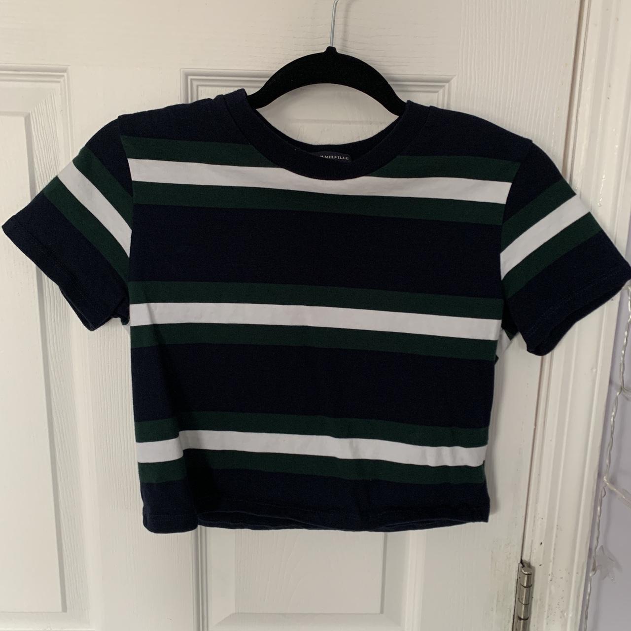 Brandy Melville Cropped Tee Navy color with Green &... Depop