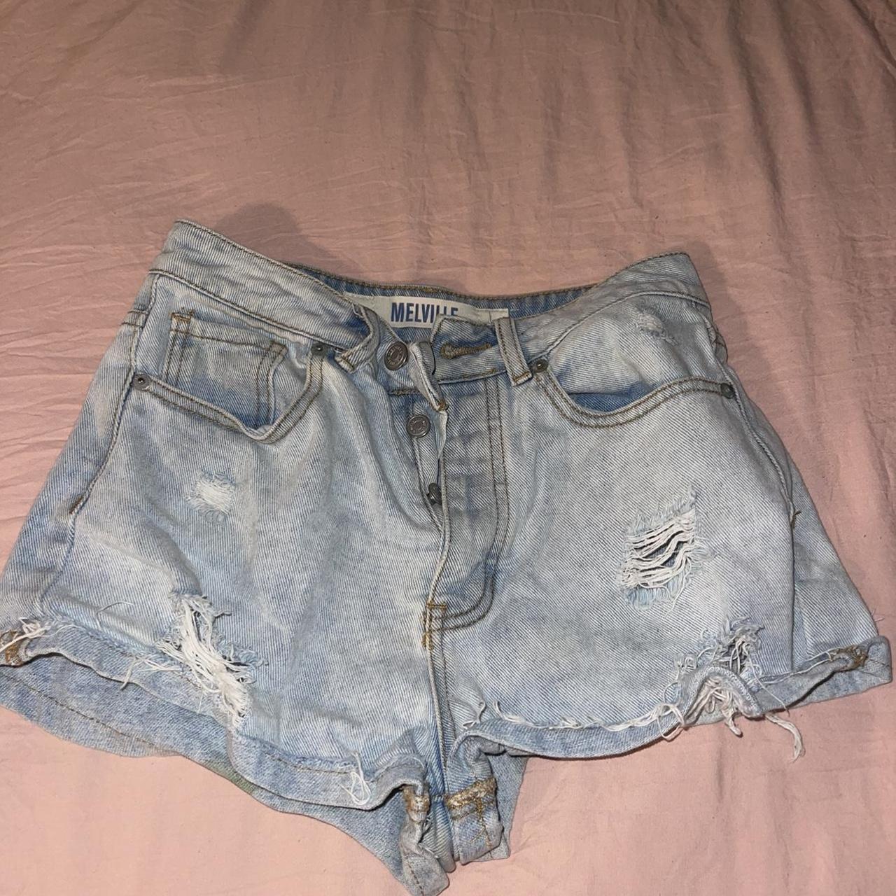 Brandy Melville Jean Shorts Rips Small stain on... Depop