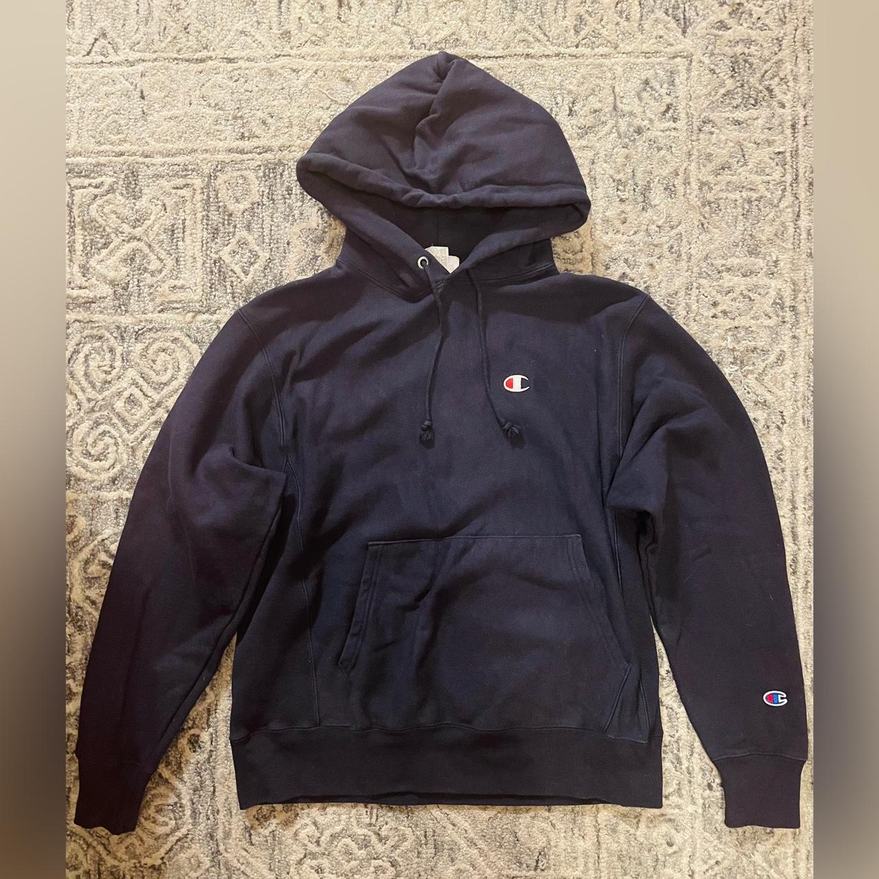 Champion Men's Navy and Blue Hoodie | Depop