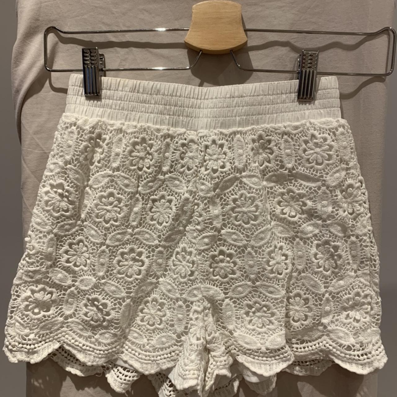 White New Look crochet shorts, size 6, worn a few... - Depop