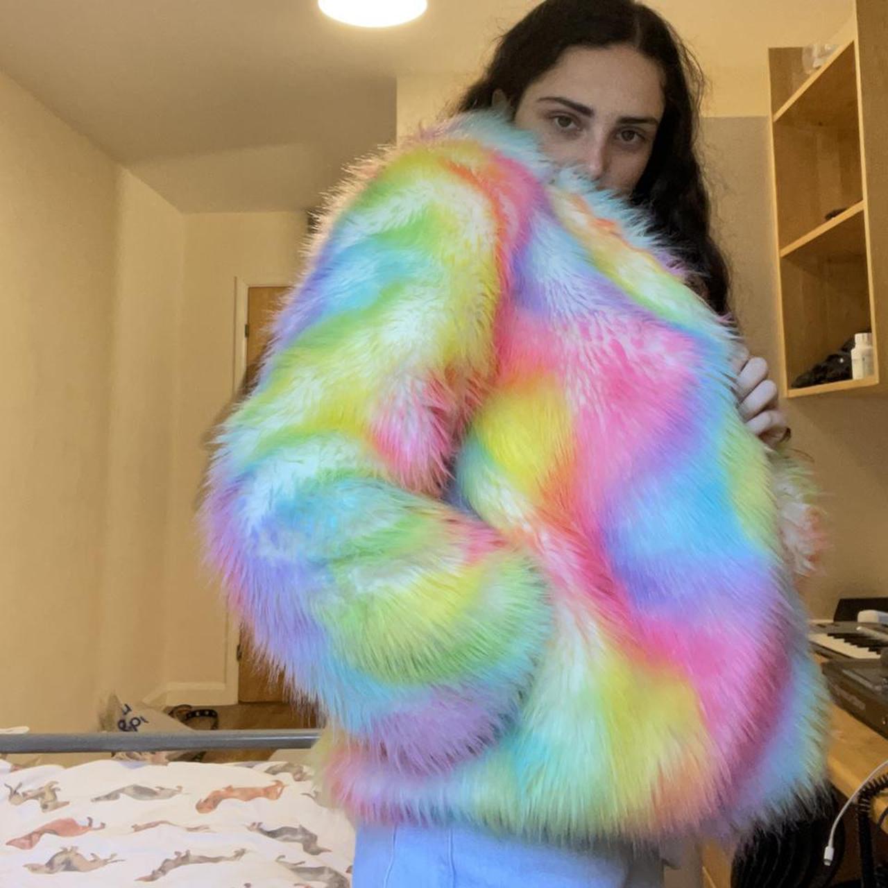 rainbow fluffy coat