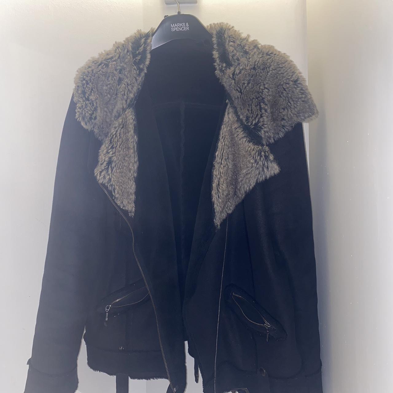 Black Next jacket Suede on the outside faux fur on... - Depop