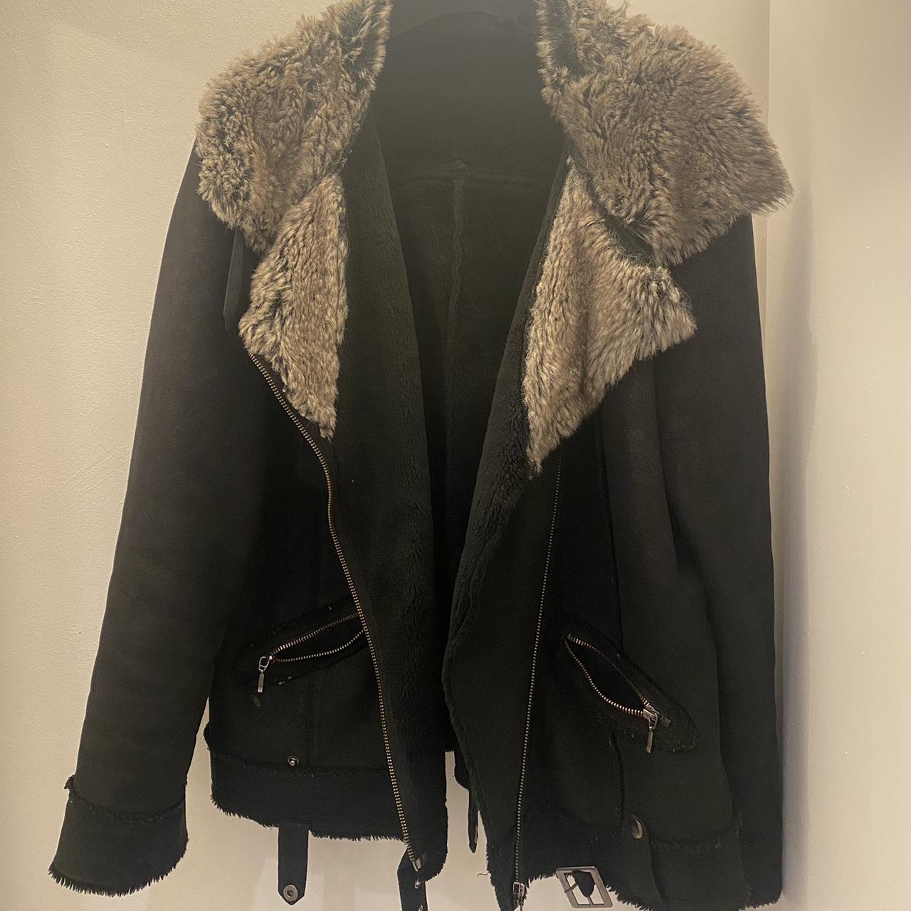 Black Next jacket Suede on the outside faux fur on... - Depop