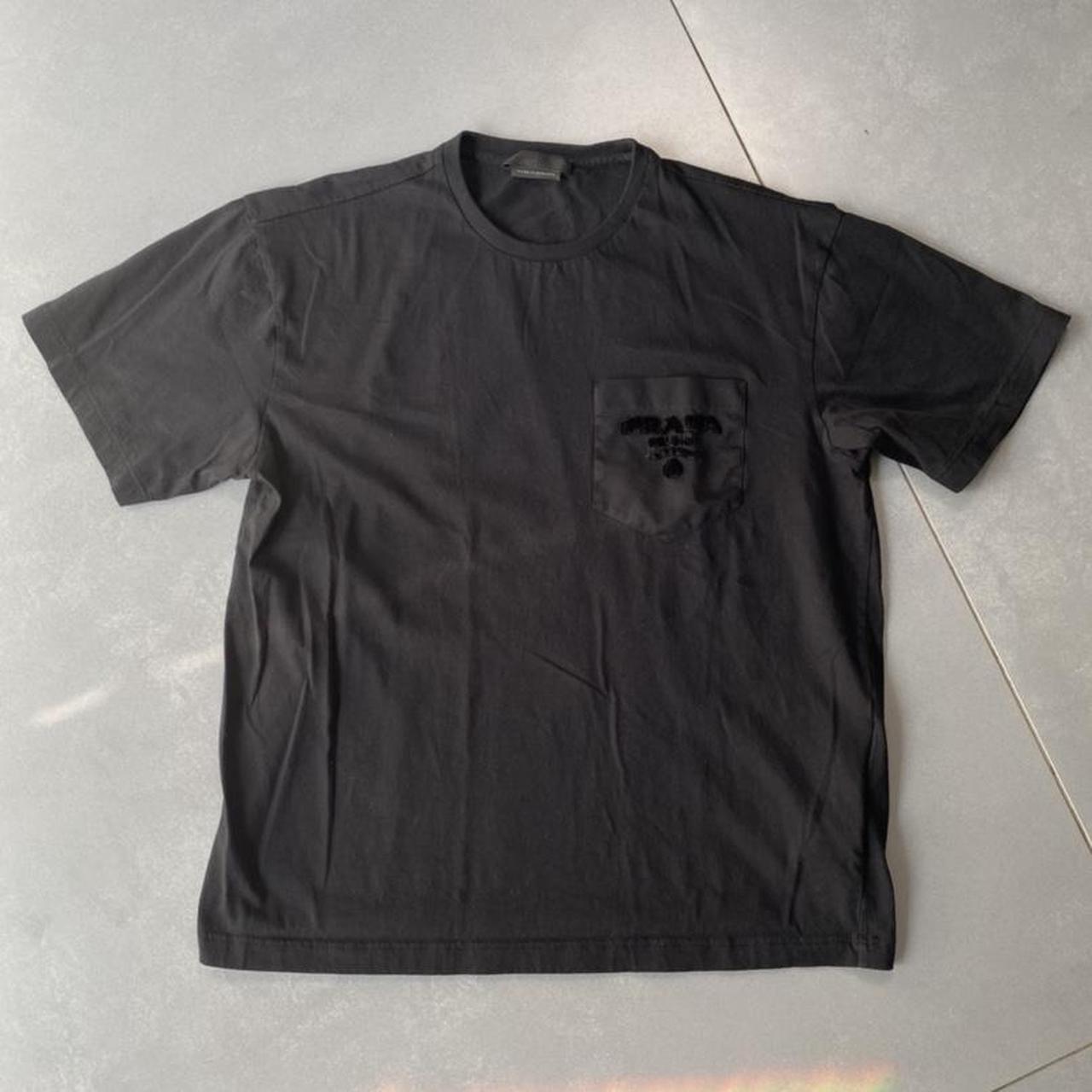 Prada chenille logo pocket t-shirt in black made in... - Depop
