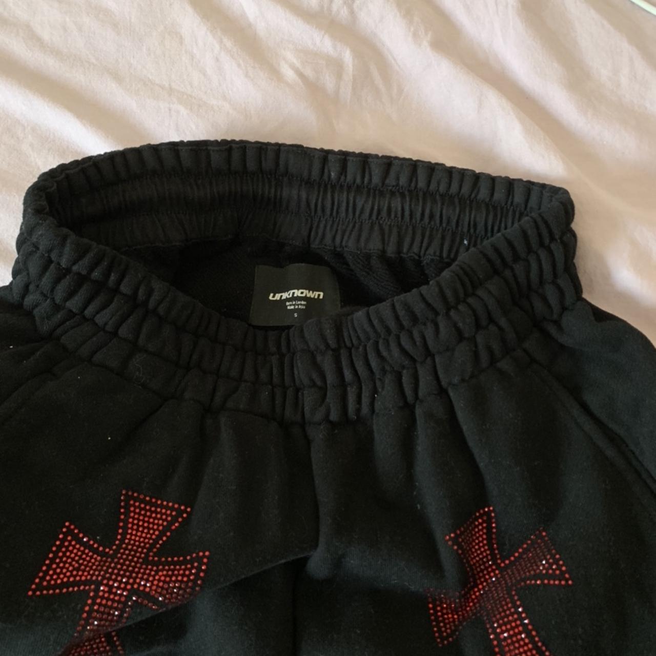 unknown london red and black rhinestone joggers - Depop