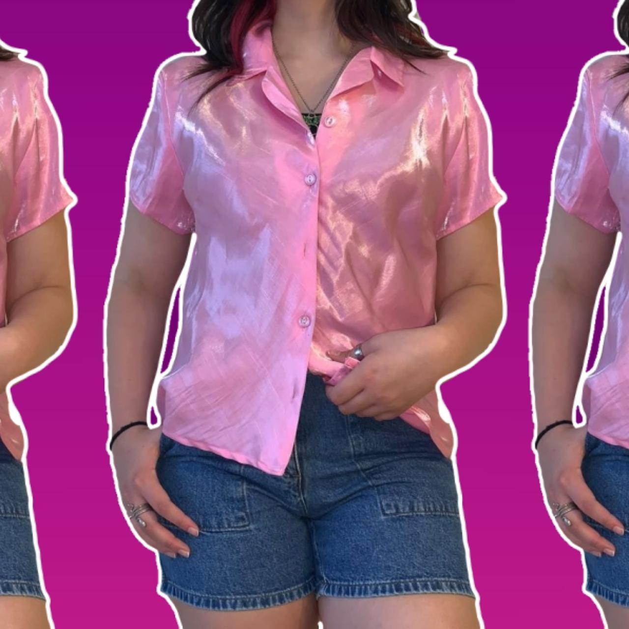 Pink buttondown shirt, pink with a white... Depop