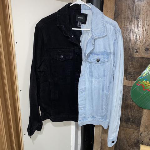 Half black and half blue jean jacket best sale