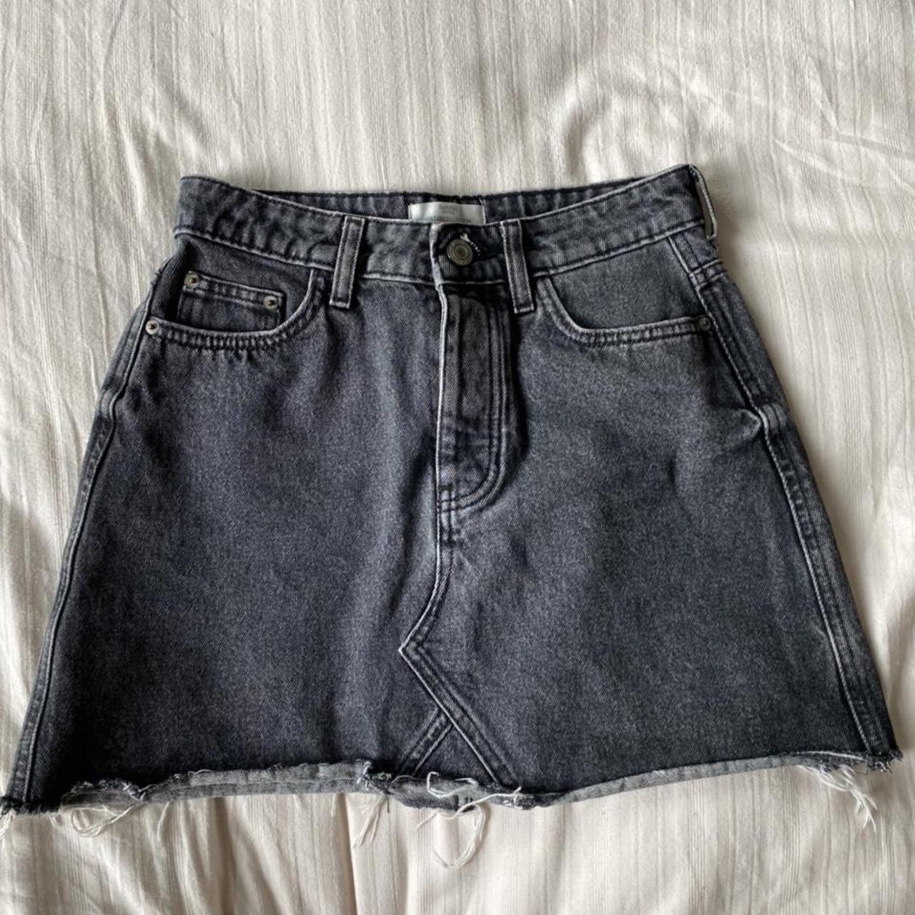 Lovey mini black denim skirt from Bershka in great... - Depop