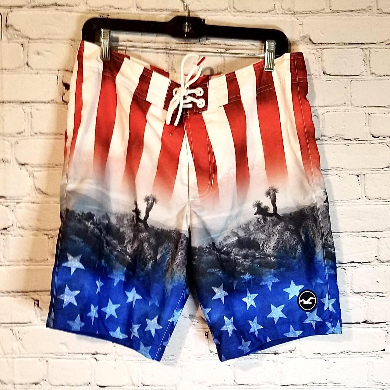 Hollister brand American flag swimming trunks in... - Depop