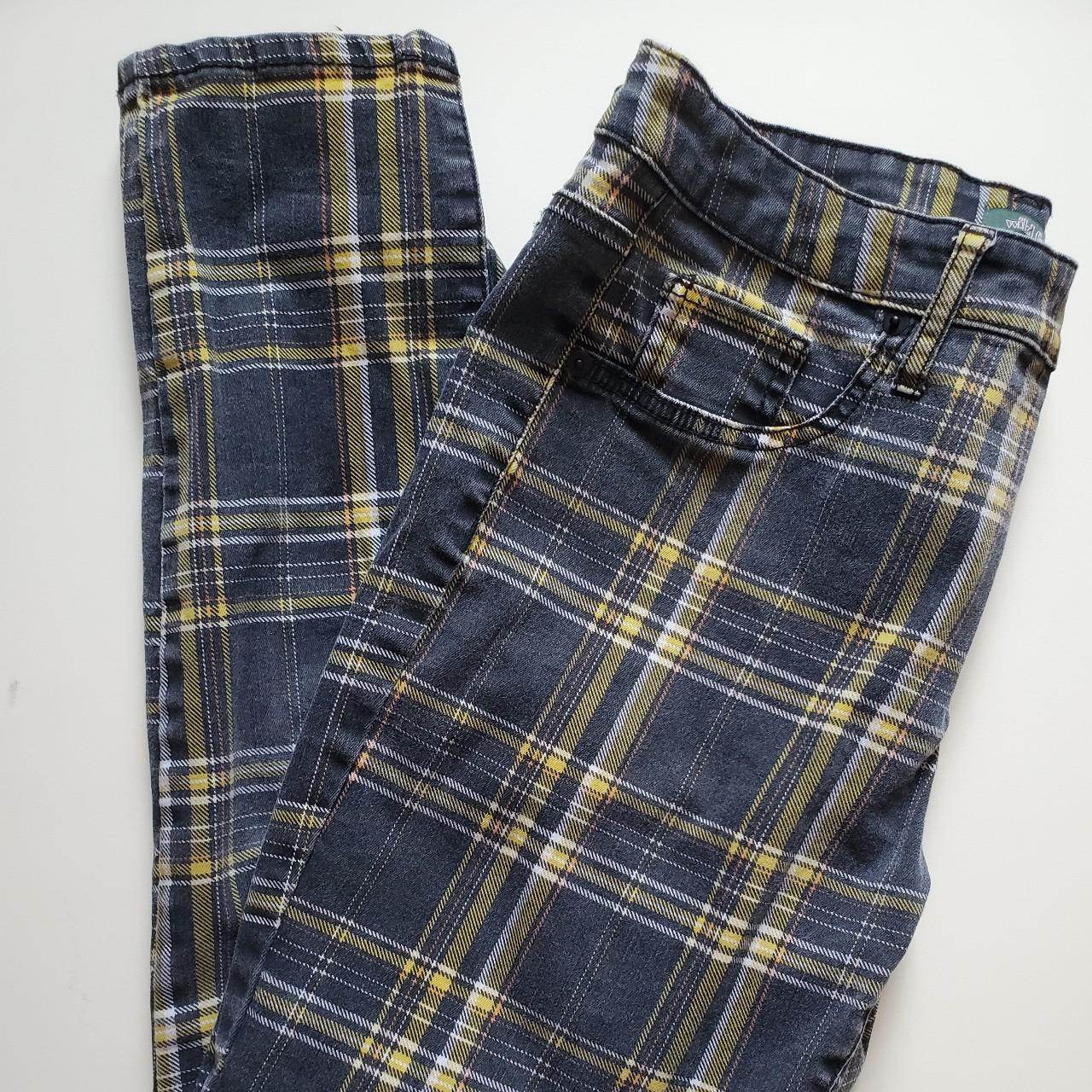 yellow and black plaid mid-rise skinny jeans!... - Depop