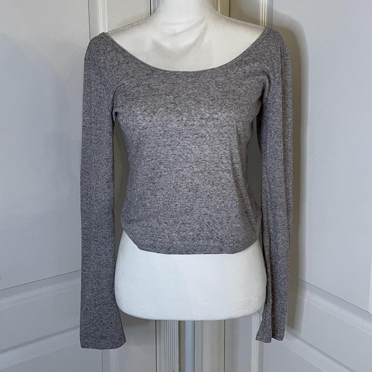 Grey Gray long sleeve boat neck ribbed crop top.... - Depop