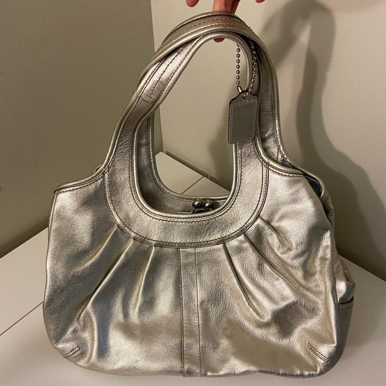 NEW Coach silver metallic multi pocket shoulder... - Depop