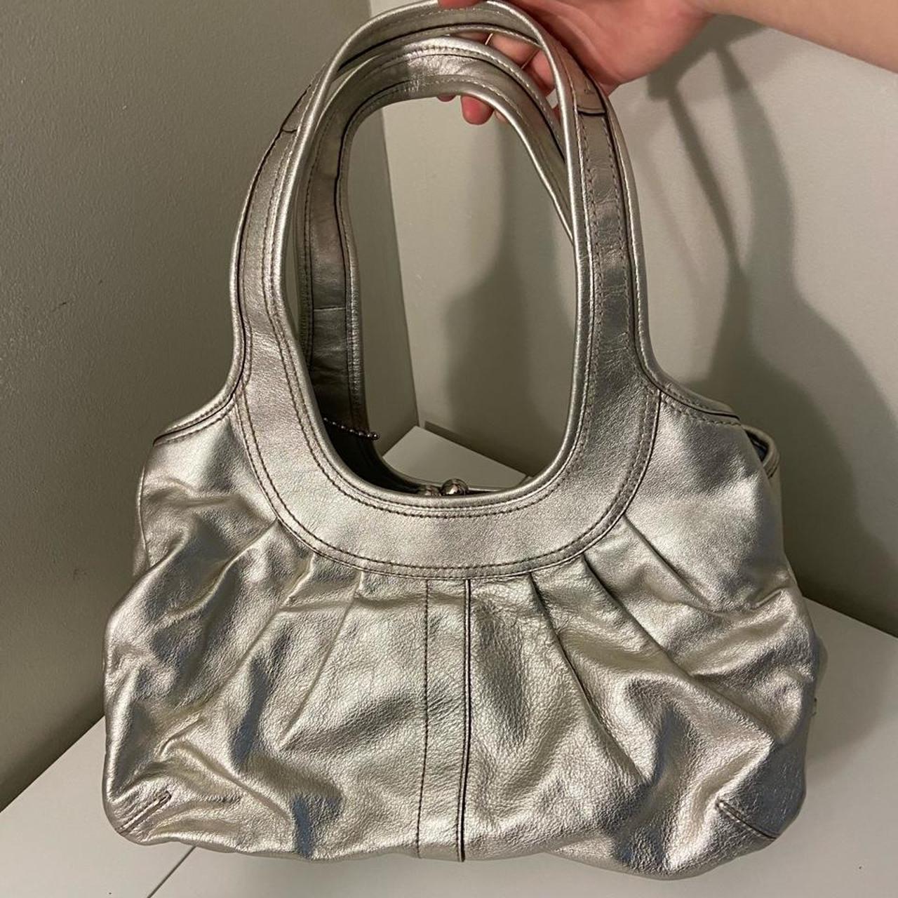 NEW Coach silver metallic multi pocket shoulder... - Depop