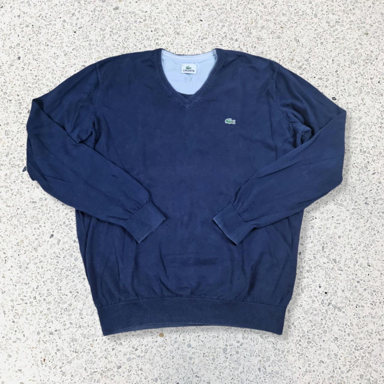 💥 Lacoste Jumper navy blue, v-neck Cond: 8/10 Size:... - Depop