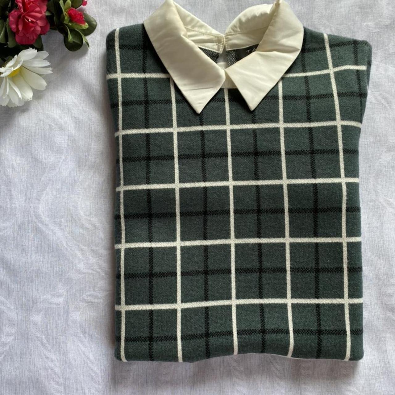 Green plaid sweater with white collar Size... Depop
