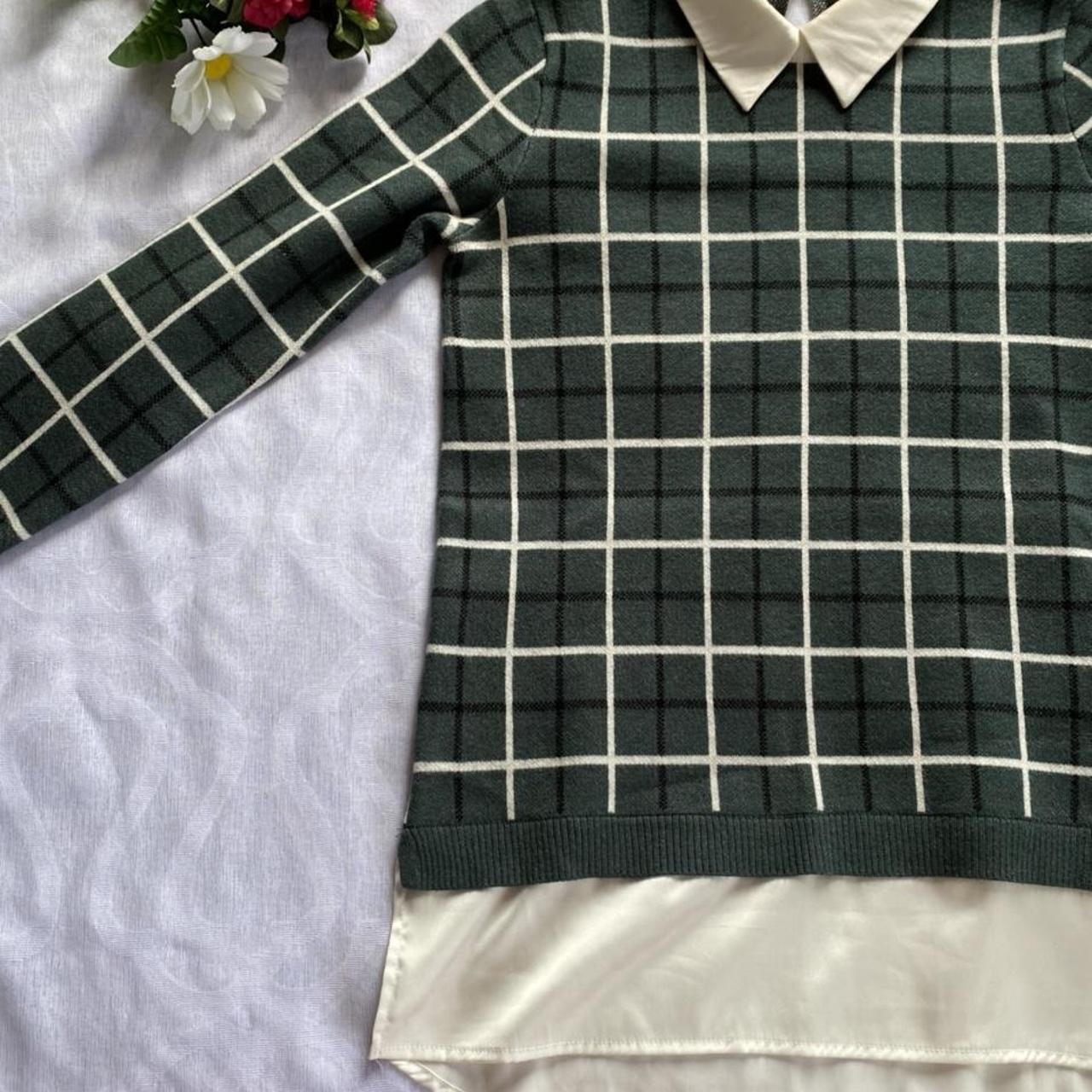 Green plaid sweater with white collar Size... Depop