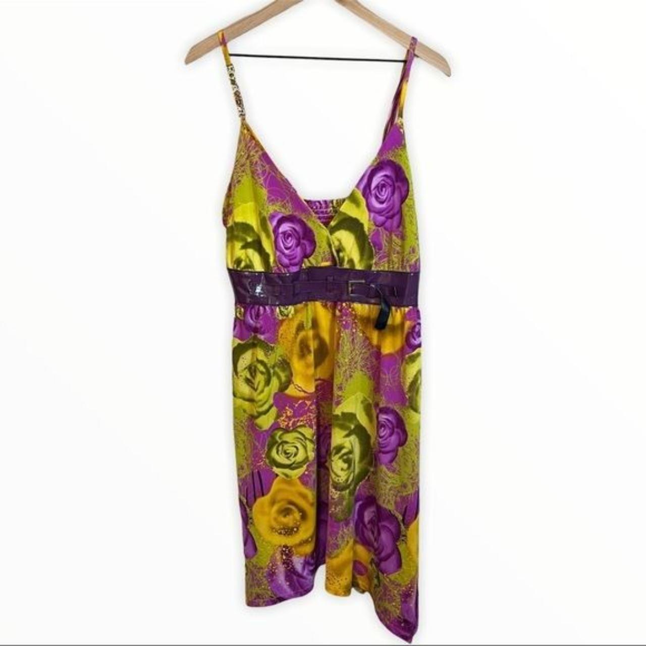 Vintage Y2K Rocawear yellow purple floral A-line... - Depop