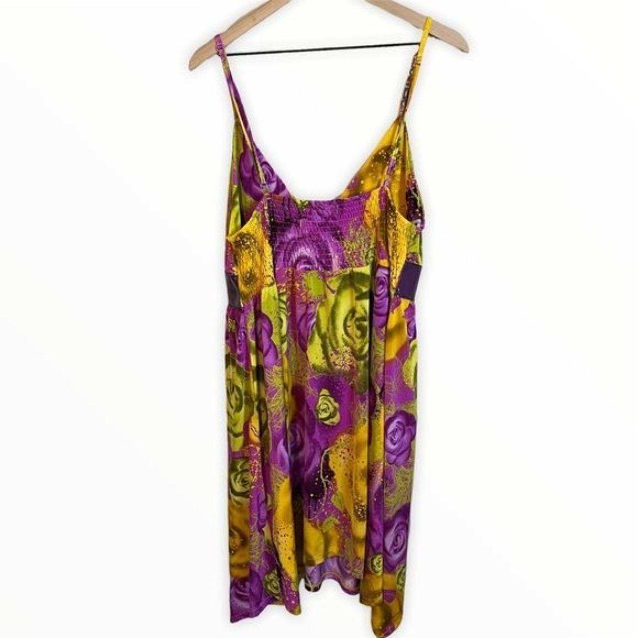 Vintage Y2K Rocawear yellow purple floral A-line... - Depop