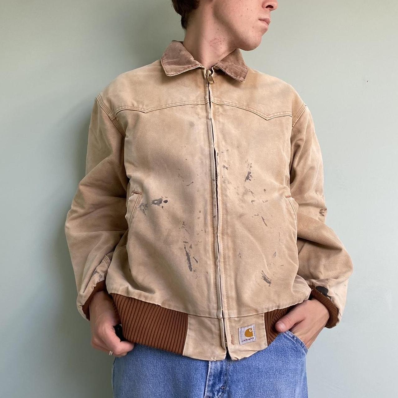 Vintage Carhartt Detroit tan workwear jacket with... Depop