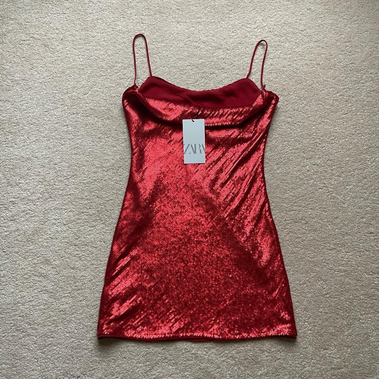 Zara Red Sequin Mini Dress Strappy Size S Small... - Depop