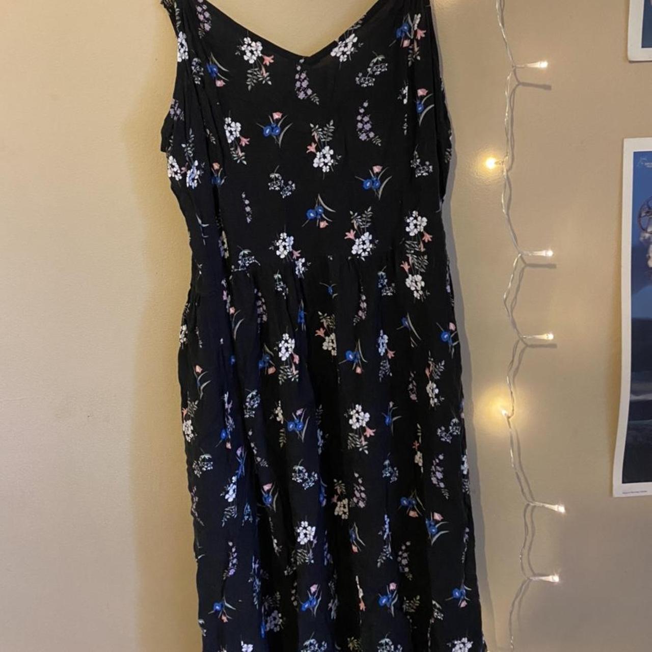 black floral dress with shirred back. preloved but... - Depop