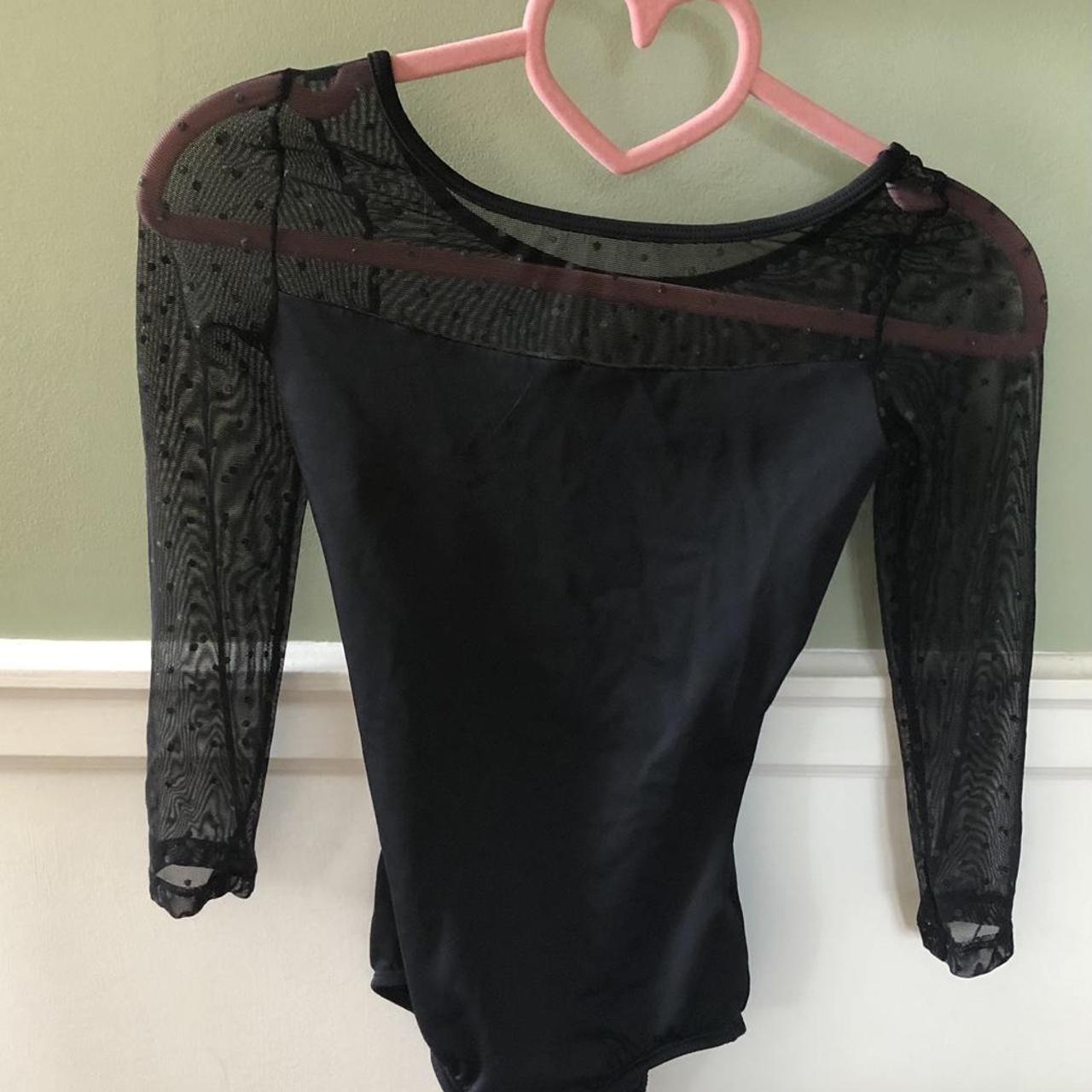 Body Wrappers Long Sleeve Leo With Dotted Mesh Depop